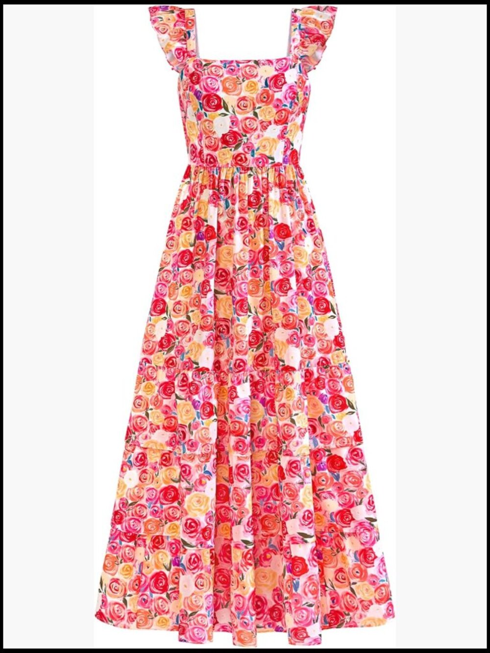 Polyester Maxi Dress with Pockets, Ruffled Hem, Backless A-Line